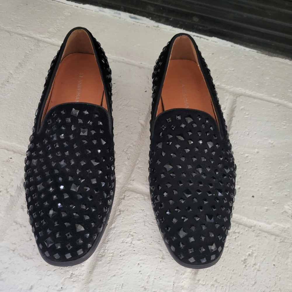 Elanroman Black Studded Loafers Mens 9/42 Rhinestone Party Evening